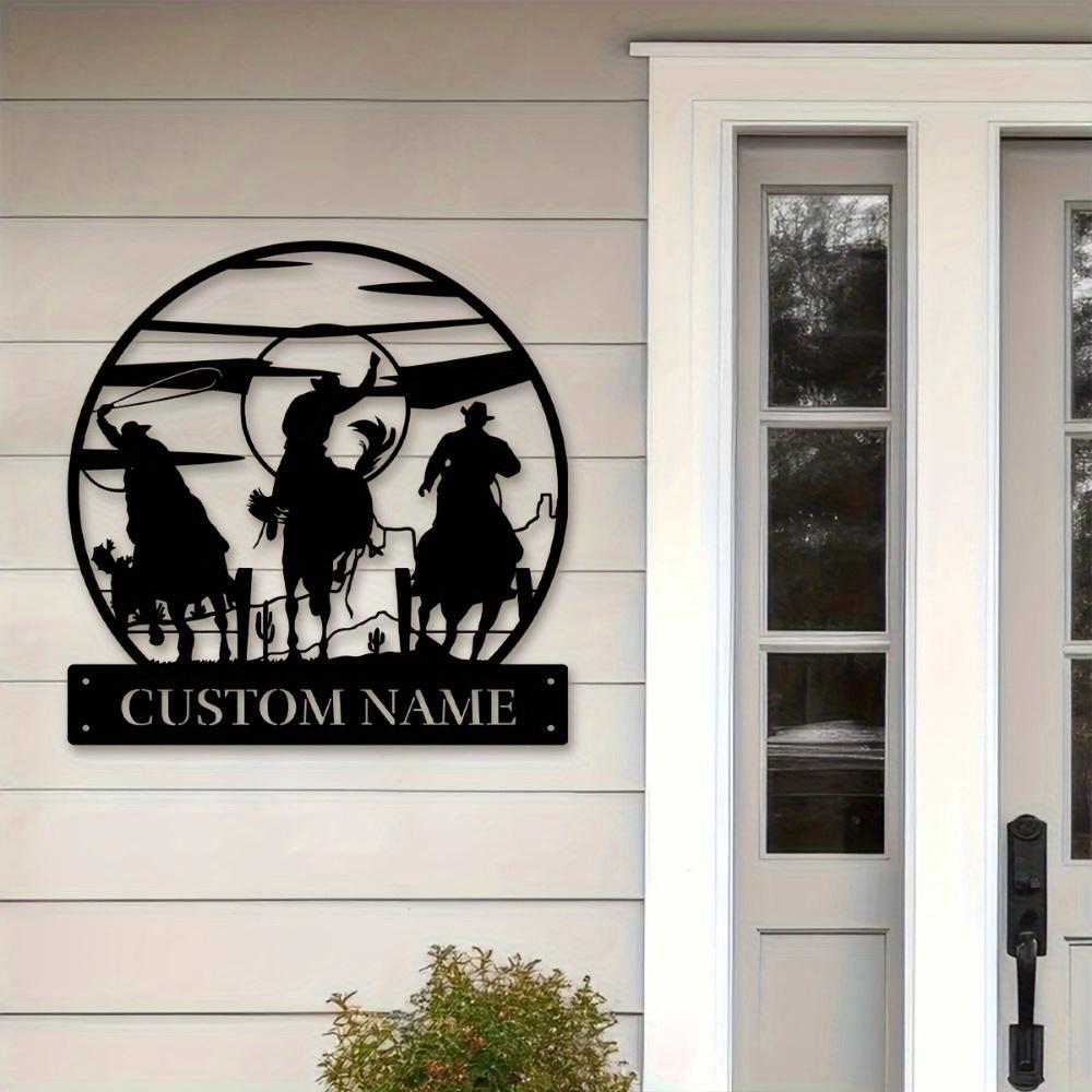 1pc Metallic Custom Prairie Horseman Wall Art, Personalized Handmade Name-Engraved Sign, Rustic Decor for Entryway, Terrace or Gift, Wall Sculpture