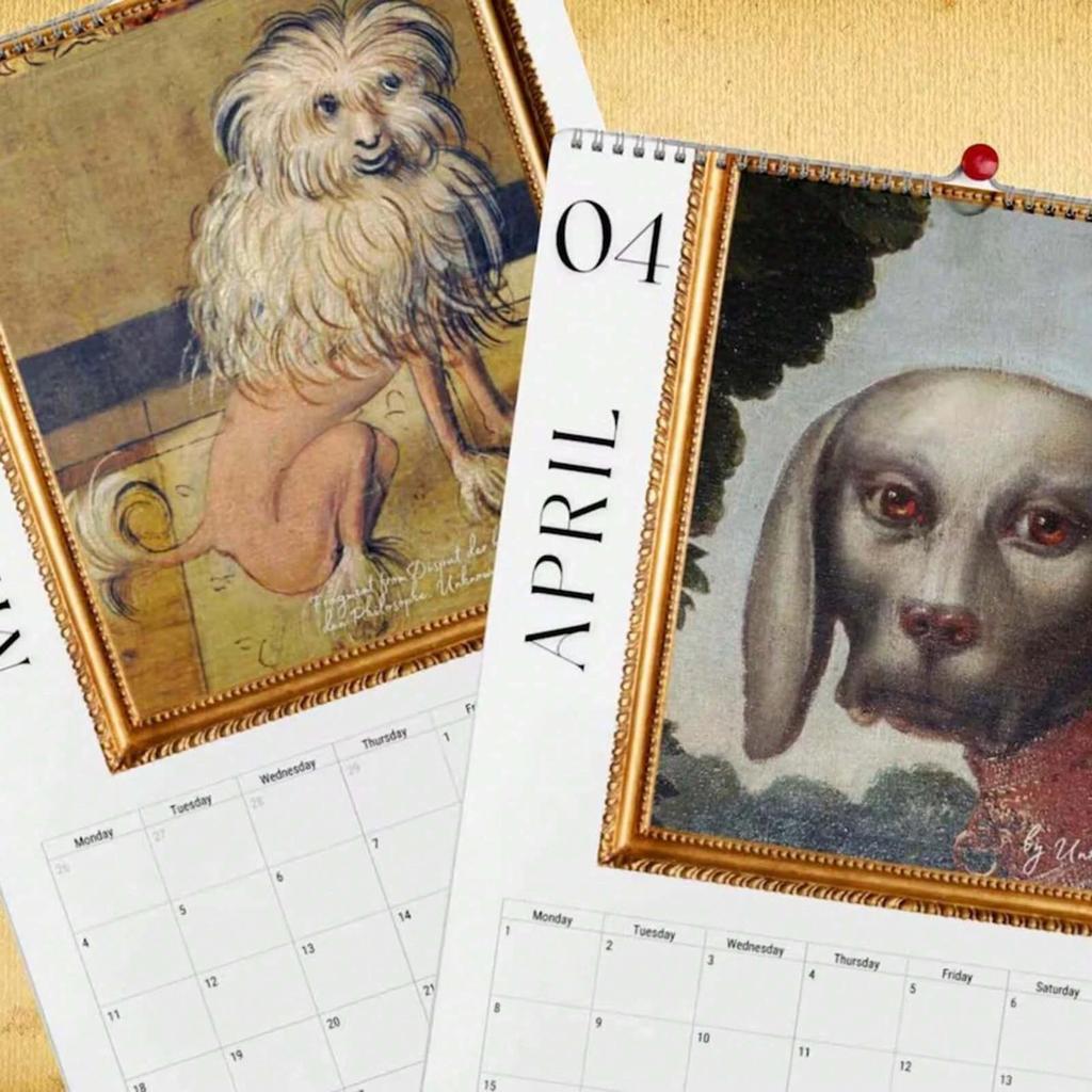 Ugly Dog In Renaissance Calendar 2025  Funny Dog Creative Ugly Puppy Calendar Wall Hanging Calender Gift For Dog Lovers