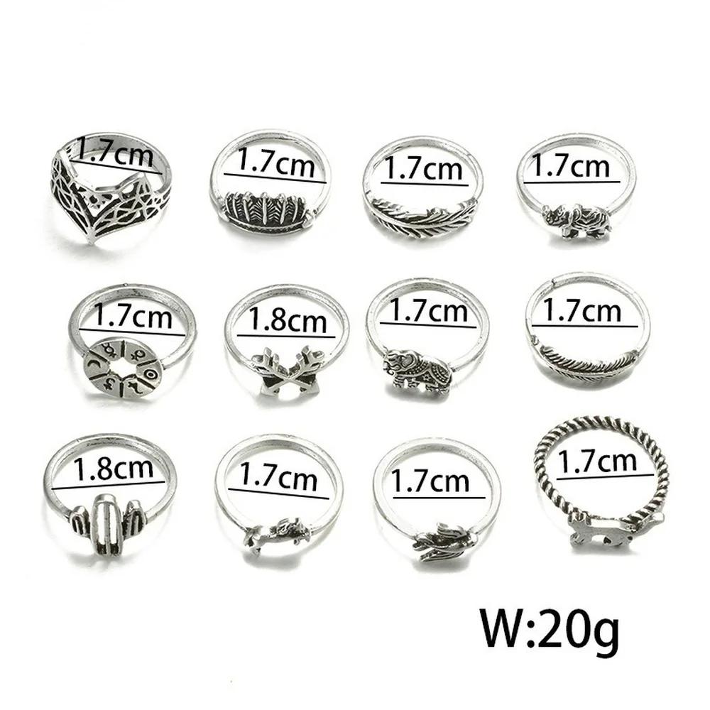 12 stk Gotisk Elefant Rev Kaktus Finger Knokeringer Sett for Kvinner Tre Blad Geometrisk Pil Ringer Smykker