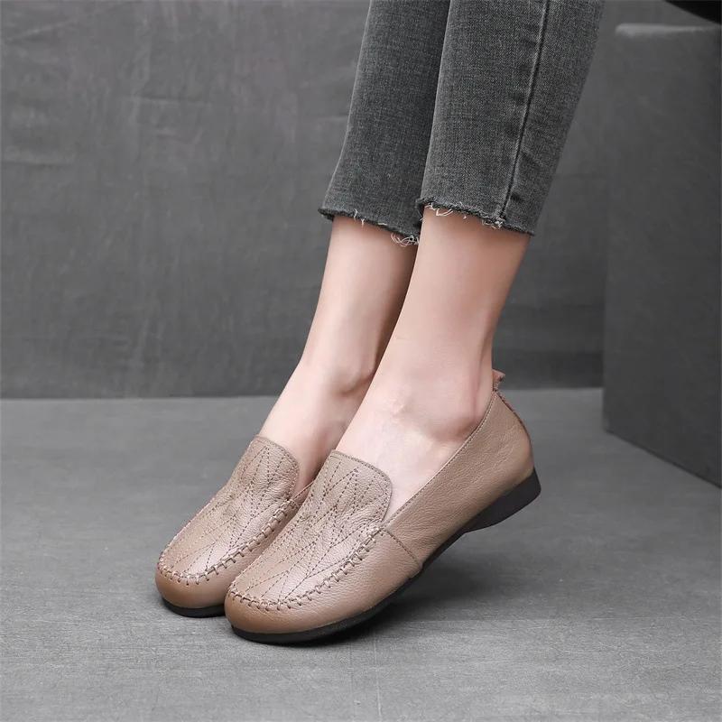 Fashion Luxury Comfortable Walk Shoes Women's Loafers Ballet Flats Elderly Woman Genuine Leather Moccasins Mom Vintage Soft Sole Shoes