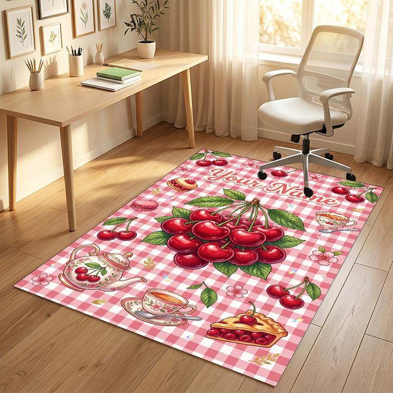 Floral Garden Theme Crystal Velvet Rug Personalized Custom Name Text Soft Floor Mat Home Decor