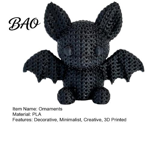 Cute Cartoon Bat Decor 3D Printed Figurine with Knitted Texture, Halloween Decoration, Home Office Space Decoration Animal Statue for Desk Shelf