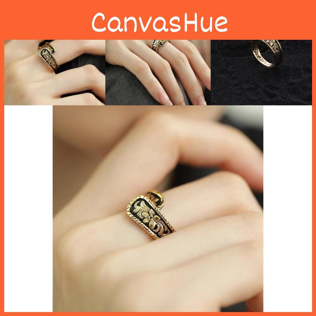 Fashionable Retro-inspired Ancient Gold Floral Ring For Women Unique Adjustable Design