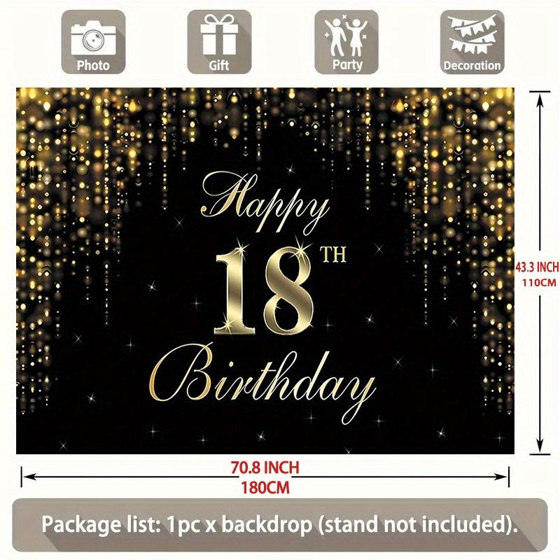 Party Banner 1. Decorative background for a 18-year-old birthday party for both boys and girls, with black and gold color DJH