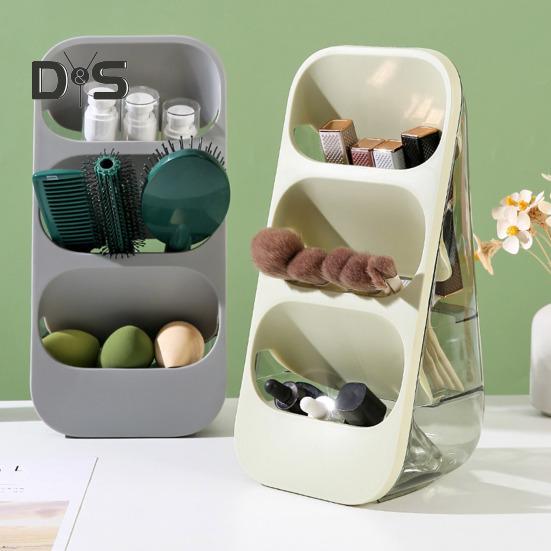 Trappstegsformad sminkborstorganisatör Bänkskiva Organizer Stor Kapacitet 3-Lagers Design Badrumsbänk Skrivbordsorganisatör