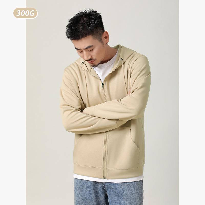 Men's 300g Antibacterial Zipper Hoodie - Simple, Casual, Solid Color, Lightweight Cardigan for Spring & Autumn