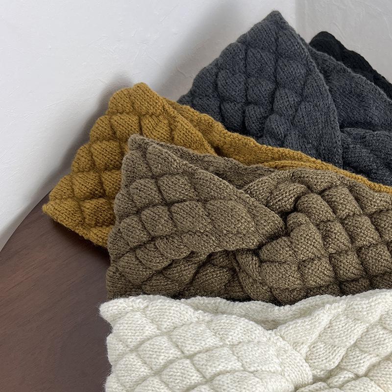 Woolen Criss-Cross Argyle Headband: Wide Warm Winter Hair Accessory