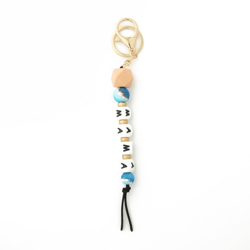 Silicone Bead Keychain & Bracelet Set with Wood Pendant - MAMA Mother s Day Gift