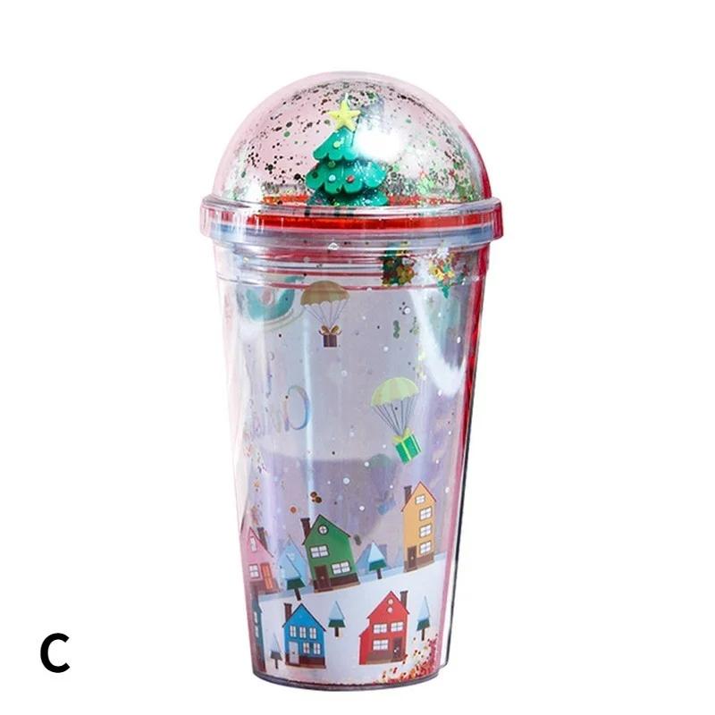 

450 мл Санта-Клаус Двойная стенка Чашка Портативная Милая Мультяшная Мигающая Бутылка Для Воды Питьевая Кружка С Трубочкой Для Молока Кофе Чашка C