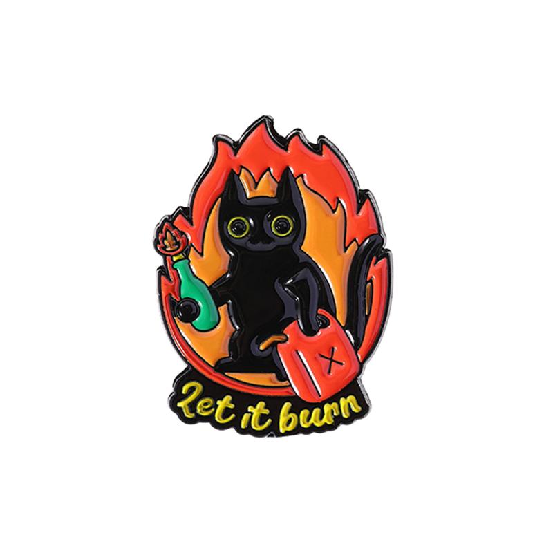 Coleção Fogo Broches de Esmalte This Is Fine Broches Emblema de Lapela Gato Cachorro Café Dados Controle Joias Encorajadoras Presente para Amigos