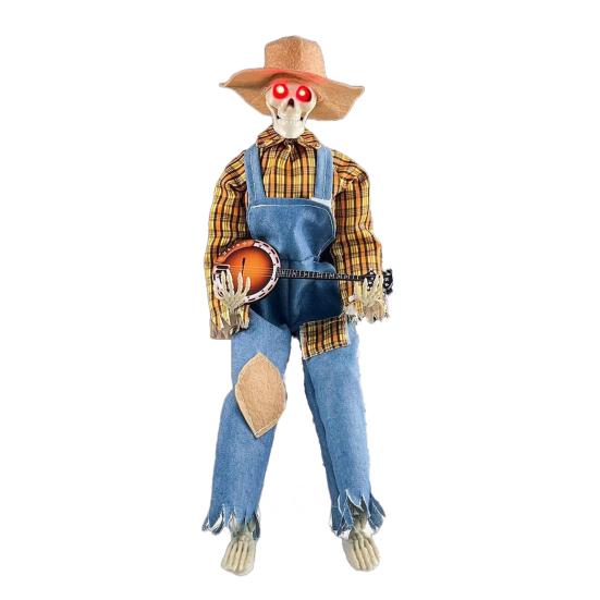 Halloween Skeleton Ornament Animated Country Skeleton Musician Band Banjo Player Statue Farmhouse Style Haunted House Decor