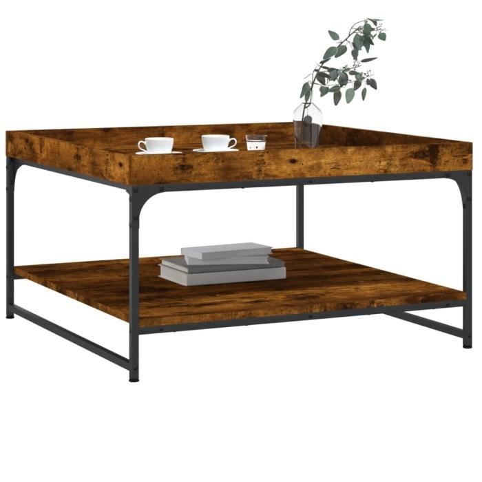 VidaXL Table basse chêne fumé 80x80x45 cm bois d'ingénierie et fer 832815