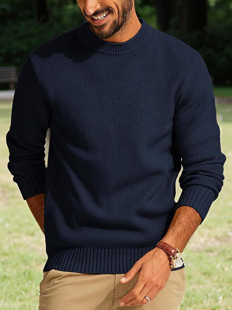 Herr Outdoor Casual Lös Enfärgad Rundhals Tröja Pullover Stickat