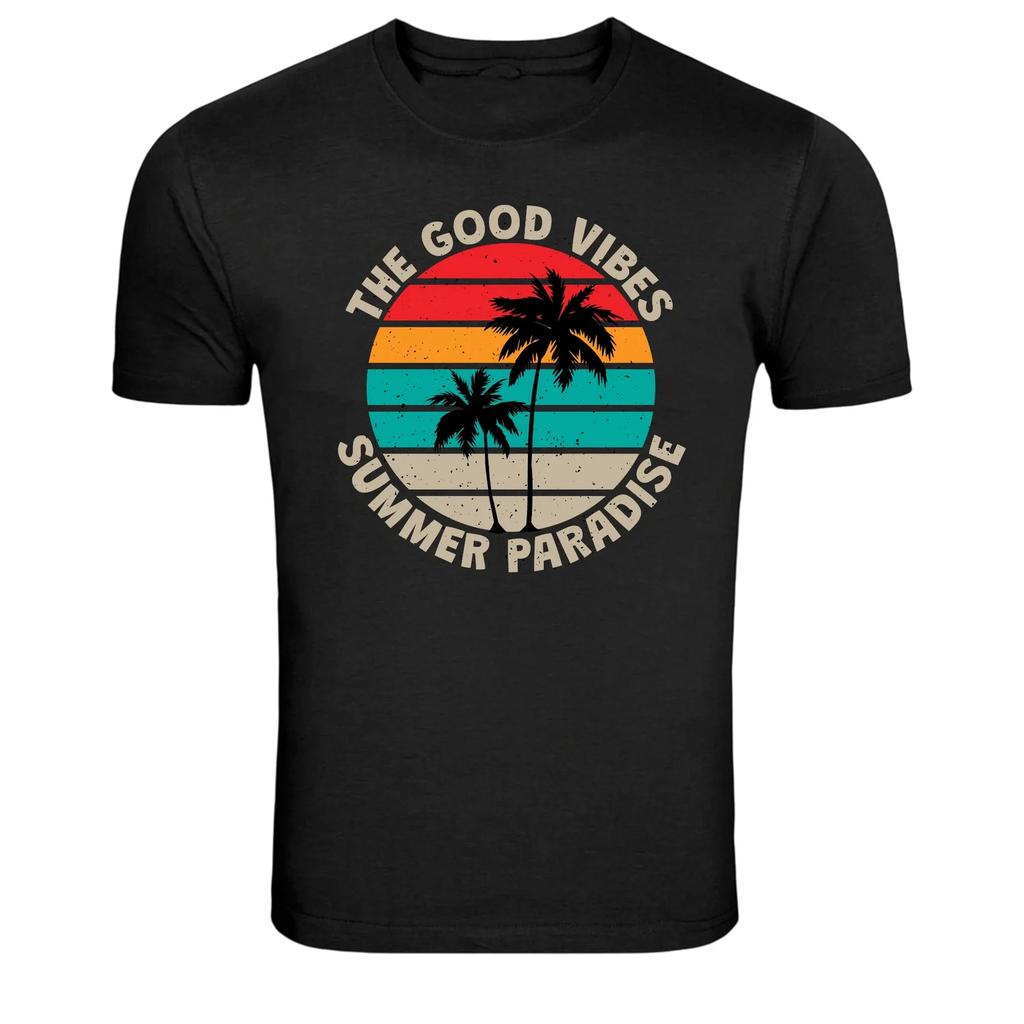The Good Vibes Summer Paradise Palm Trees Graphic T Shirt
