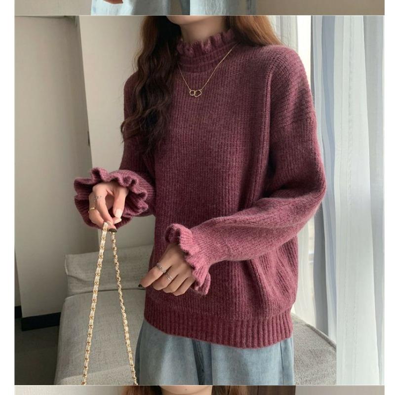 Fungus Edge Half Turtleneck Sweater for Women Autumn Inner Layering Shirt New Top Winter