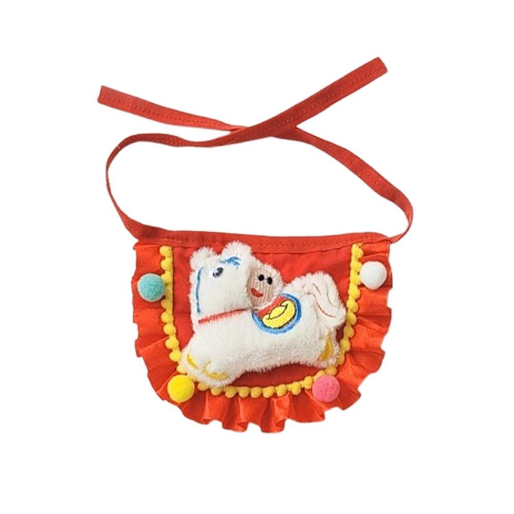 

Chinese Style New Year Cat Collar Cartoon Horse Pattern Dog Scarf Adjustable Comfortable Cat Drool Towel New Year Celebration
