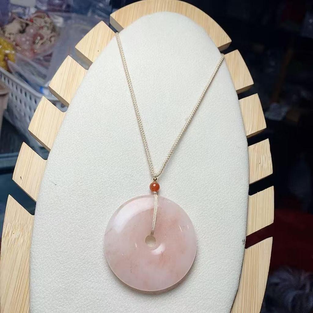 Gold Silk Jade Peach Blossom Ping An Kou Unisex Pendant Necklace - Simple, Versatile, and Exquisite Fashion Accessory