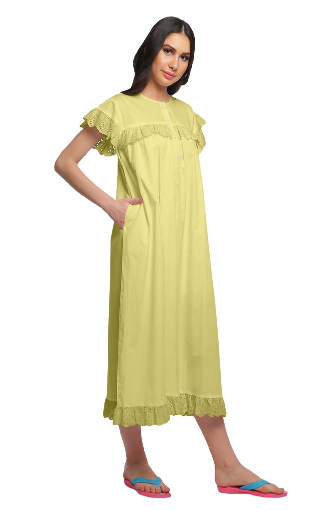 Moomaya Women's Short Sleeve Nightdress For Ladies Solid Cotton Nightwear