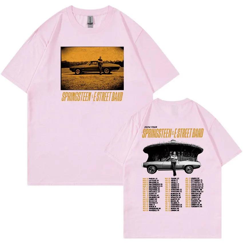 Vintage Rock Bruce Springsteen and E Street 2024 Tour T Shirts Man's Hip Hop Gothic Fashion Oversized Cotton T-Shirt Streetwear