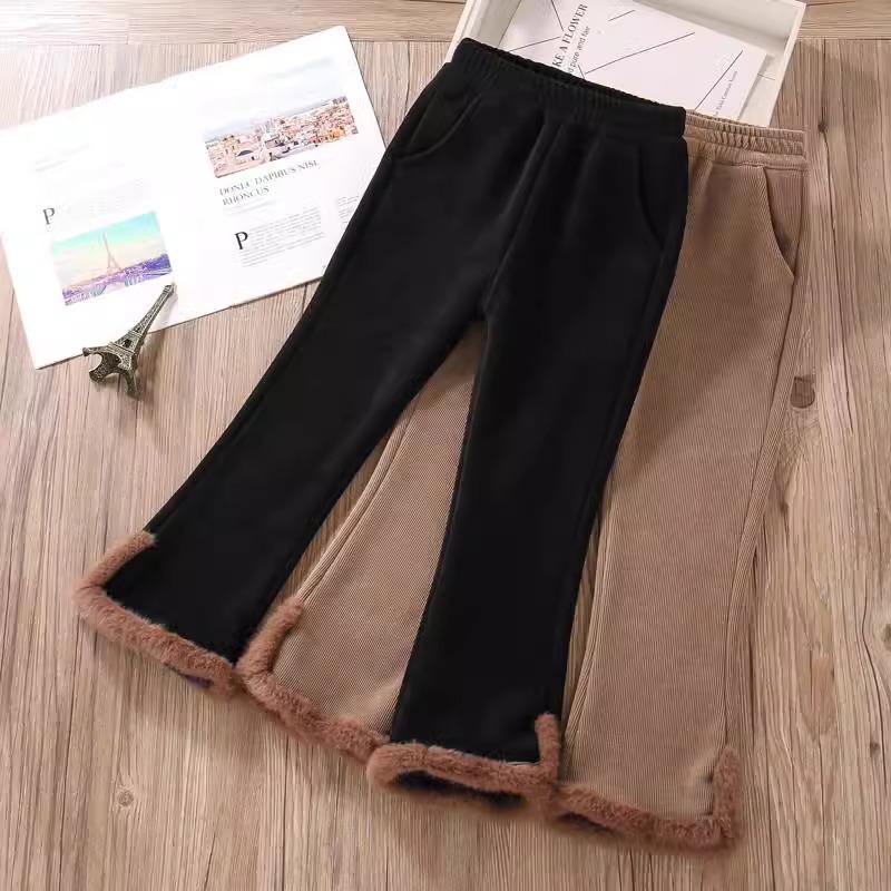 Pantaloni de iarnă pentru fete, cu talie înaltă, din catifea reiată - Groși, călduroși, la modă, cu crac clopot