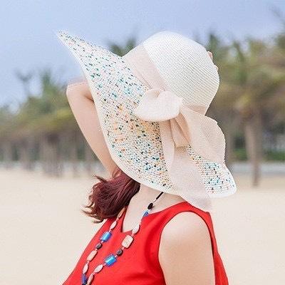 Straw hat women's summer sun protection extra large brim sun hat beach seaside vacation sun hat foldable hat tide