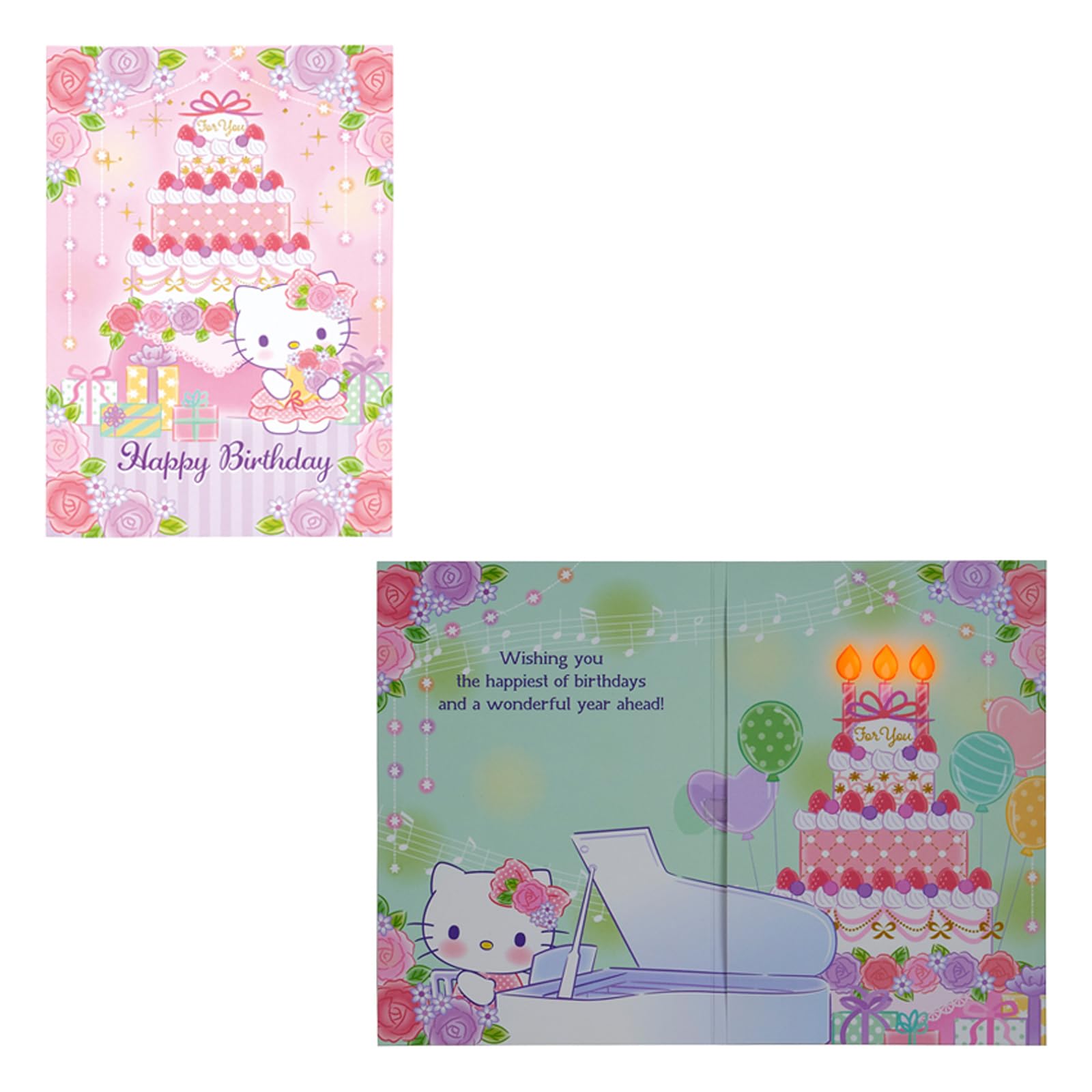 Sanrio Greeting Card Message Card Birthday Celebration Light Melody Hello Kitty Cake 614726 & JPME59-5 розовый