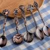 5Pcs/Set Coffee Scoop Antique Graceful Shape Alloy Royal Style Table Spoon for Home