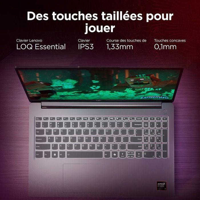 PC Portable Lenovo Gaming LOQ 15ARP10E 15,6” FHD 144 Hz AMD Ryzen™ 7 16 Go RAM 512 Go SSD Nvidia® GeForce RTX™ 4050 Gris