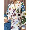 Printed Collar Lantern Long Sleeved Shirt Print Lapel Long Sleeve Shirt Female