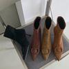 Hong Kong style short boots women's suede autumn and winter square buckle sleeve thin boots thin heel pointed bare boots thin heel fashion boots
