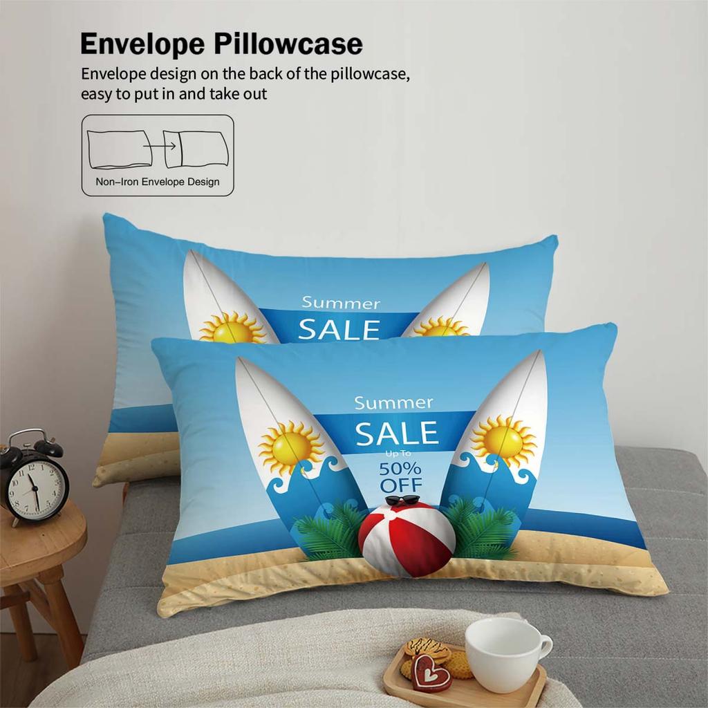 Bed Three-Piece Set 90 Sanded Cloth Digital Printing Hawaiian Beach Quilt Cover Pillowcase