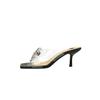 Women European Clear PVC Rhinestone Butterfly Slide Mules, Square Open Toe Sexy Slip On Thin Stiletto Heels DS-1927-H157
