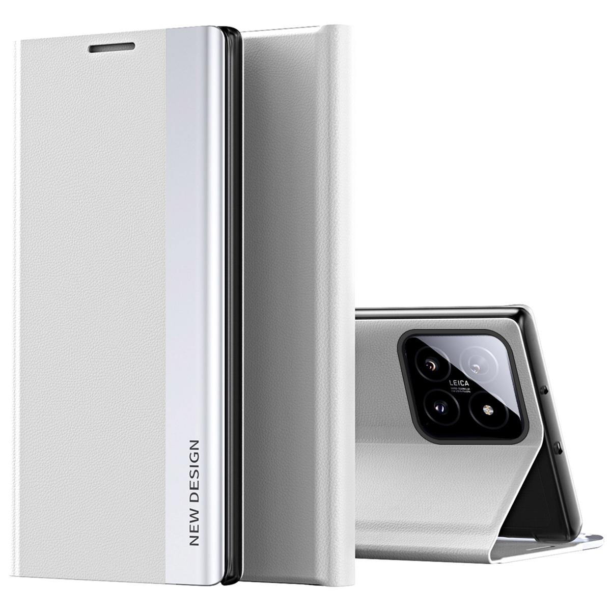 

For Xiaomi 14 Pro Stand Case Drop-Proof PC+Leather Phone Guard Cover White