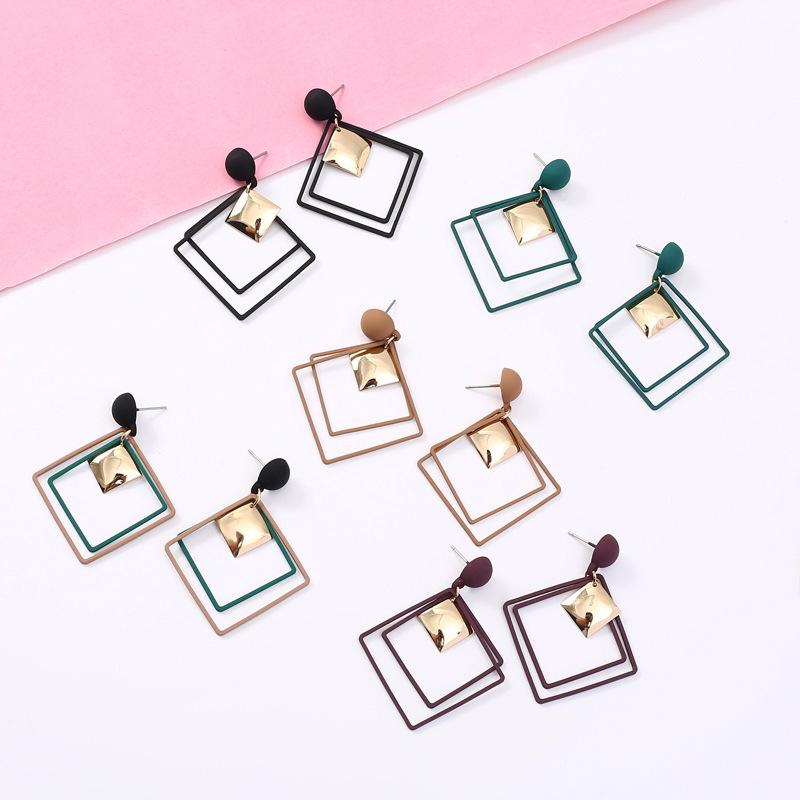 Korean Style Geometric Rhombus Metal Stud Earrings - Fashionable and Versatile
