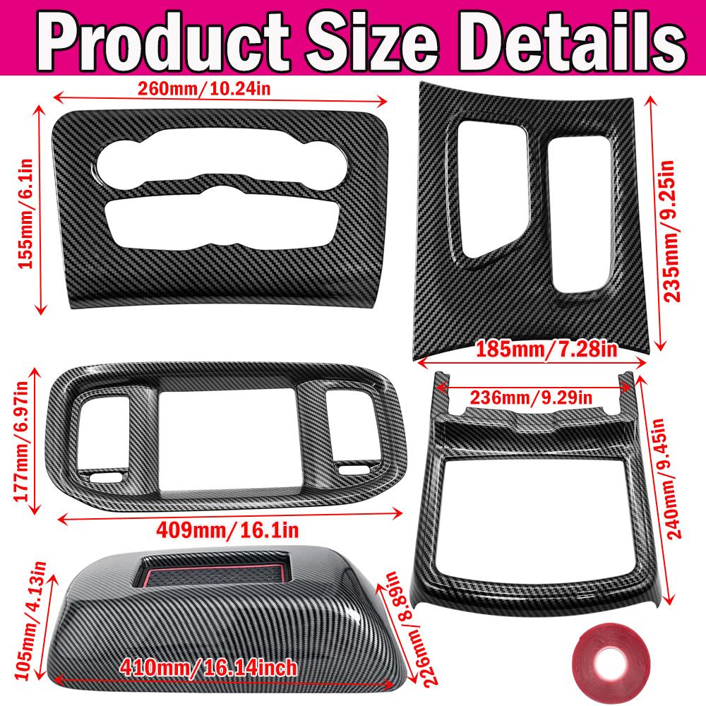 Accessori Interni Neri in Fibra di Carbonio Per Dodge Charger 2015-2025 Console Centrale Pannello Leve Cambio Aria Copertura Protettore Kit 5 Pezzi