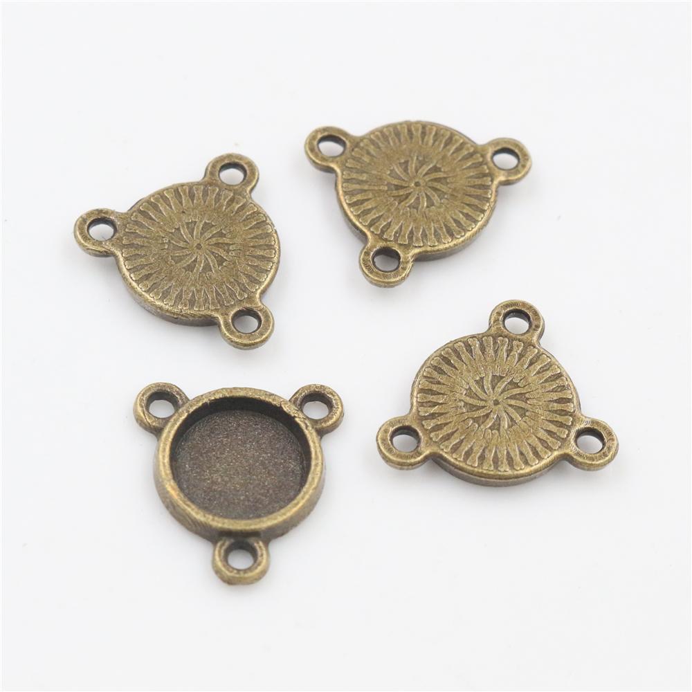50pcs 8mm and 10 Mm Inner Size Antique Bronze And Silver Plated Three Loops Style Cabochon Base Cameo Setting Charms Pendant
