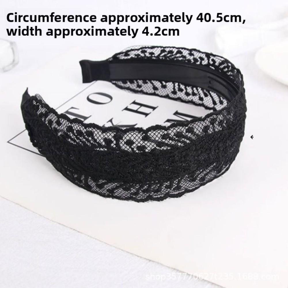 Korean Vintage Lace Hair Hoop Hollow Elegant Lace Hairband Head Wrap Hair Accessories Anti Slip Women's Wide Headband Wash Face