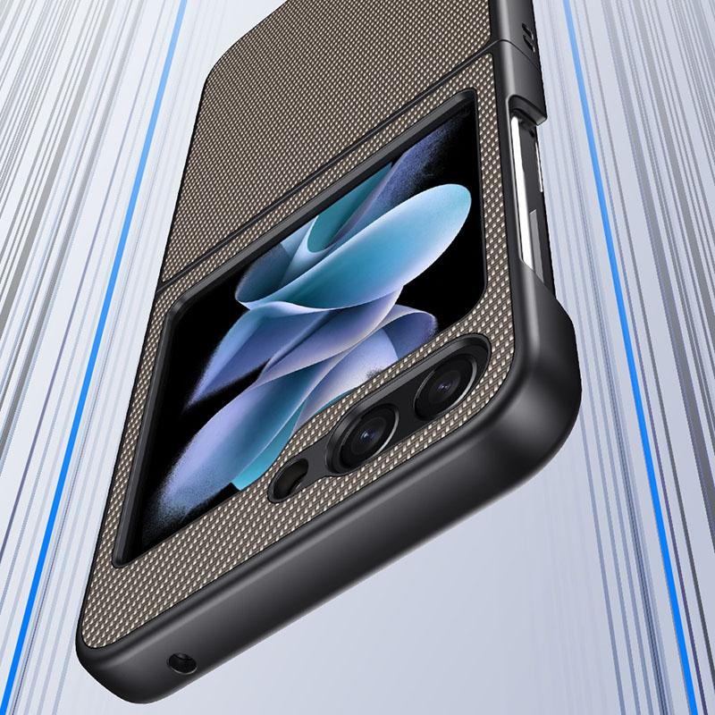 For Samsung Galaxy Z Flip6 5G Case PU Leather+PC Carbon Fiber Texture Phone Cover
