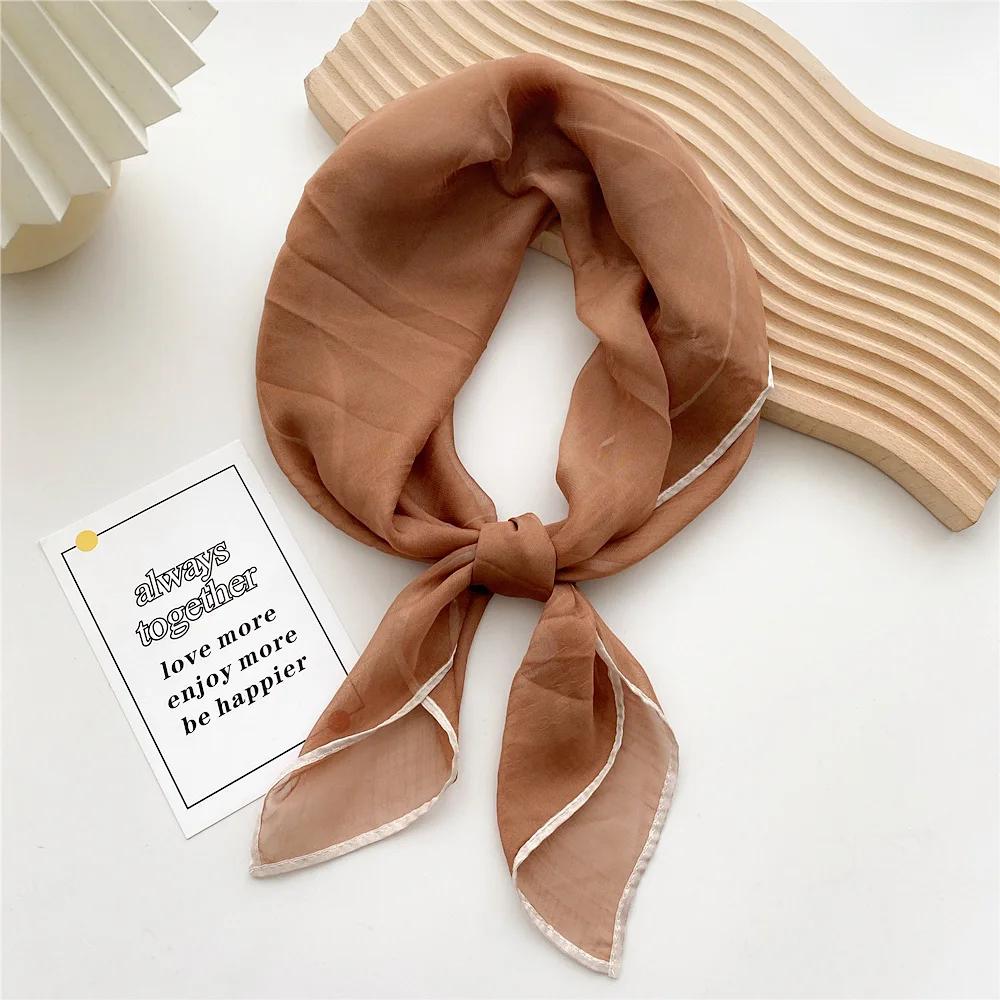 Solid Color Handkerchief Silk Neck Scarves For Women Small Shawls and Wraps Bandana Head Scarfs Square Hairband Hijab Scarf 70CM