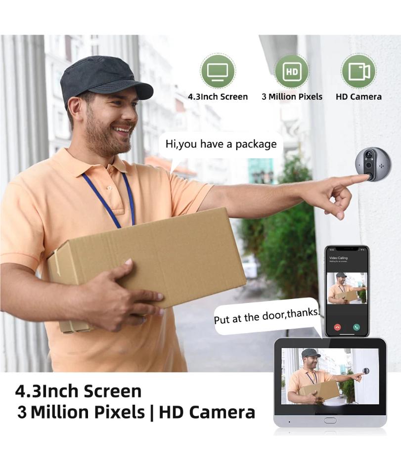 Smart Life House 2.4G Wifi Wireless Door Peepholes Doorbell 3MP Samrt Door Eye With Camera Ring Bell PIR Detection Doorbell