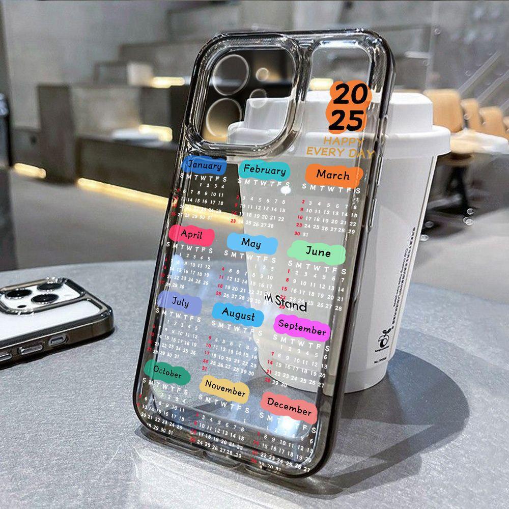 2026 White Character Calendar for iPhone17 Space Phone Case Apple 16promax Transparent 15/14 Fine Hole