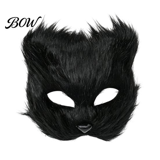 Soft Texture Fox Mask Long Fur White Half Face Mask, Halloween Masquerade Cosplay Adjustable Party Elegant Fairy for Ancient Style Photoshoot