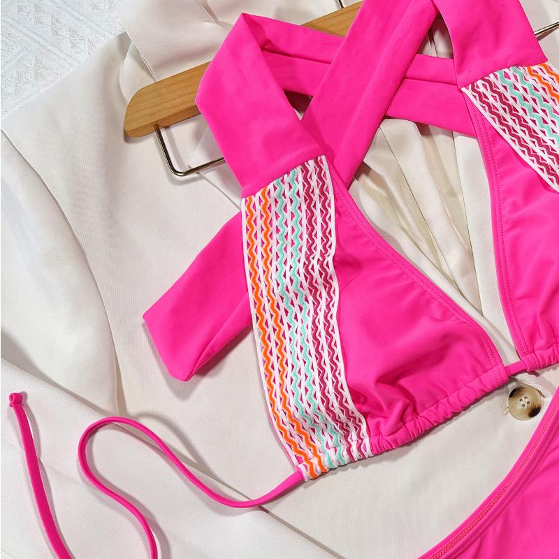 Women's Swimsuit Solid Color Halter Neck Sexy Bikini Back Tie Two-Piece Swimsuit Beachwear Bathing Suits