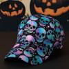 Halloween Skull Embroidered Baseball Cap Unisex Adjustable Wide Brim Flat Top Hat Costume Party Fall Season