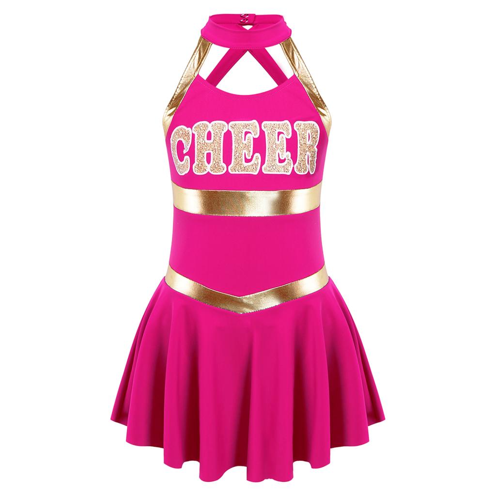 Mädchen Karneval Party Halloween Cosplay Cheerleading Uniform Outfit Ärmelloses Kleid mit überkreuztem Rücken