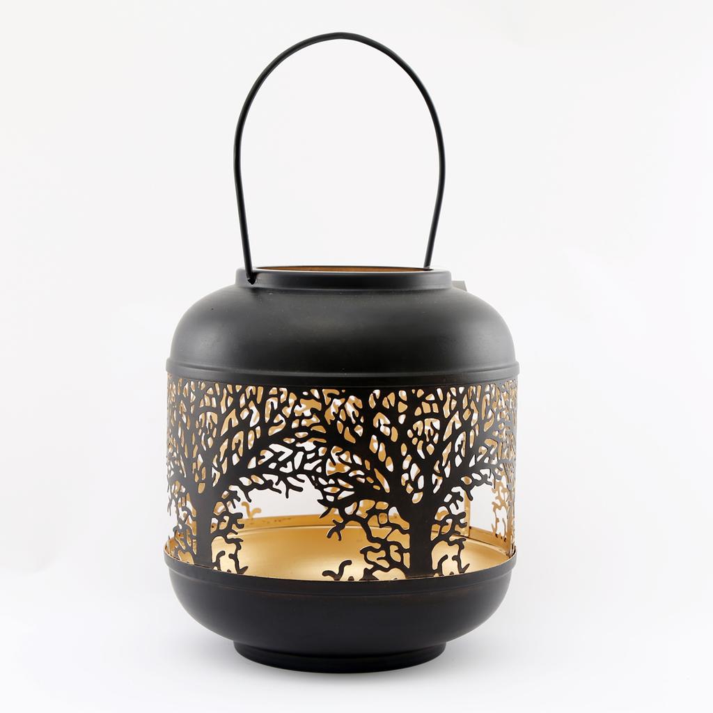 Les Trésors De Lily [A3079] - Kovová lucerna 'Strom života' černá - 22x19 cm