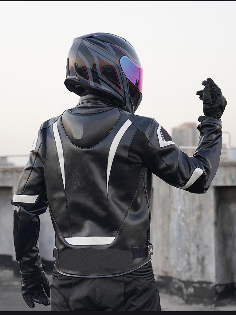 Unisex PU Leather Motorcycle Jacket: Four Seasons, Off-road, Anti-fall, Cycling Gear for Men & Women