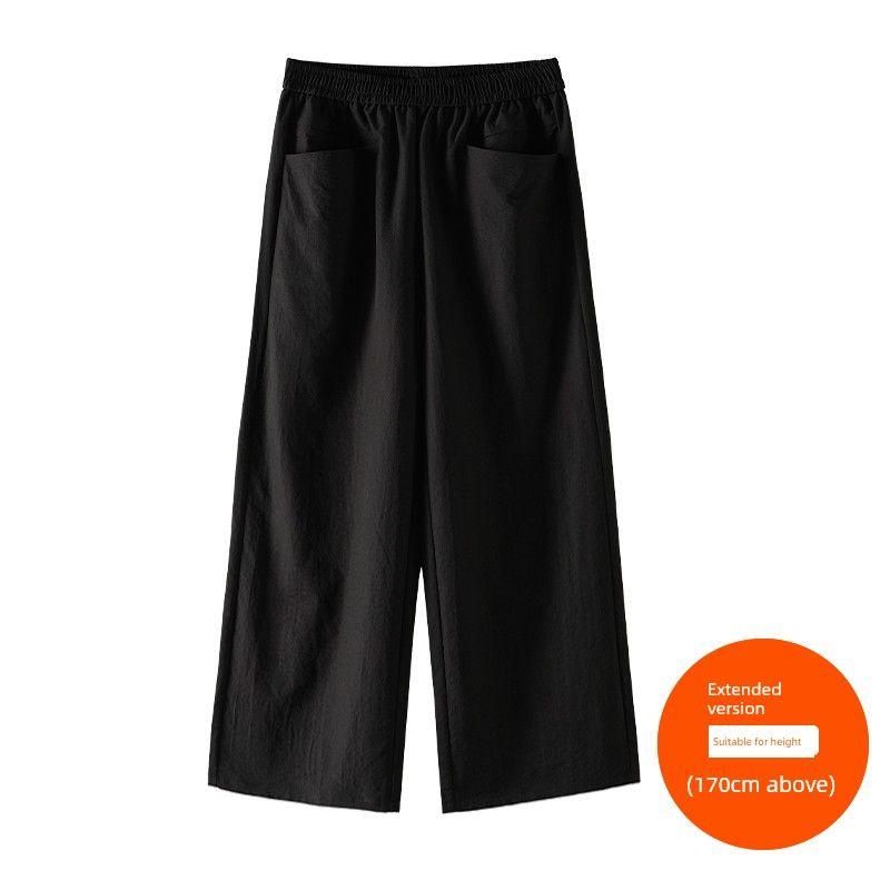 

Plus size women clothing [High Street Wide Leg Pants] Three Pants Length Texture Sense Summer Chubby Girl High Waist Straight Casual Pants Mysterious Black (above 170cm) 7XL