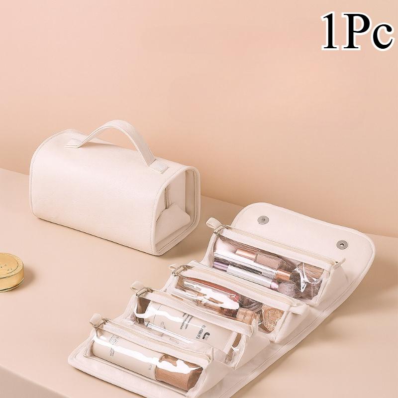 Foldable PU Leather Travel Cosmetic Bag Large Capacity Portable Women Makeup Case Toiletry Makeup Organizer Storage Bag