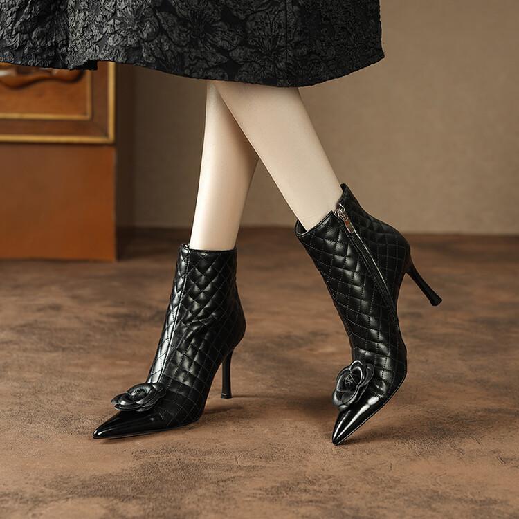 

Модные новые осенне-зимние женские ботинки из коровьей кожи, короткие ботинки, модные ботинки с цветами для женщин, с острым носком, на шпильке, разноцветная обувь 39